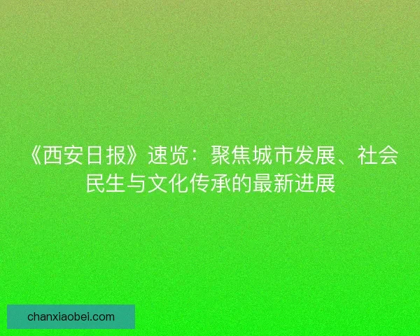 《西安日报》速览：聚焦城市发展、社会民生与文化传承的最新进展