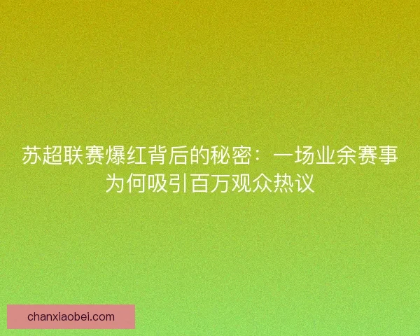 苏超联赛爆红背后的秘密：一场业余赛事为何吸引百万观众热议