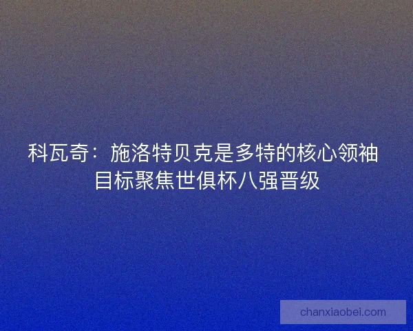科瓦奇：施洛特贝克是多特的核心领袖 目标聚焦世俱杯八强晋级
